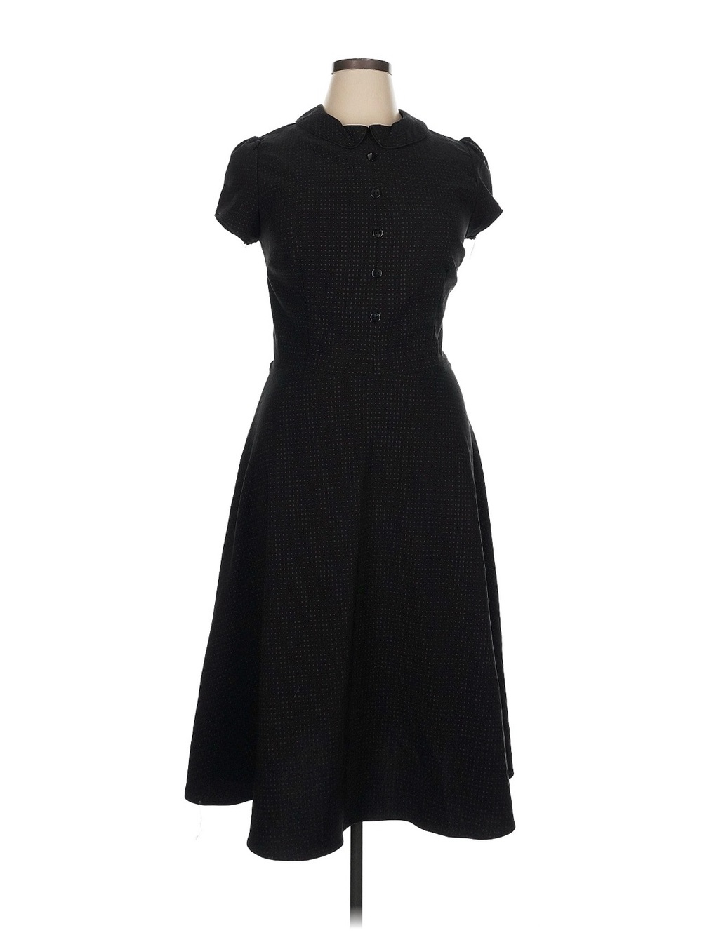 Lindy Bop Women’s Black Dress With Small Burgundy Dots Fit & Flare Pinup Size 12